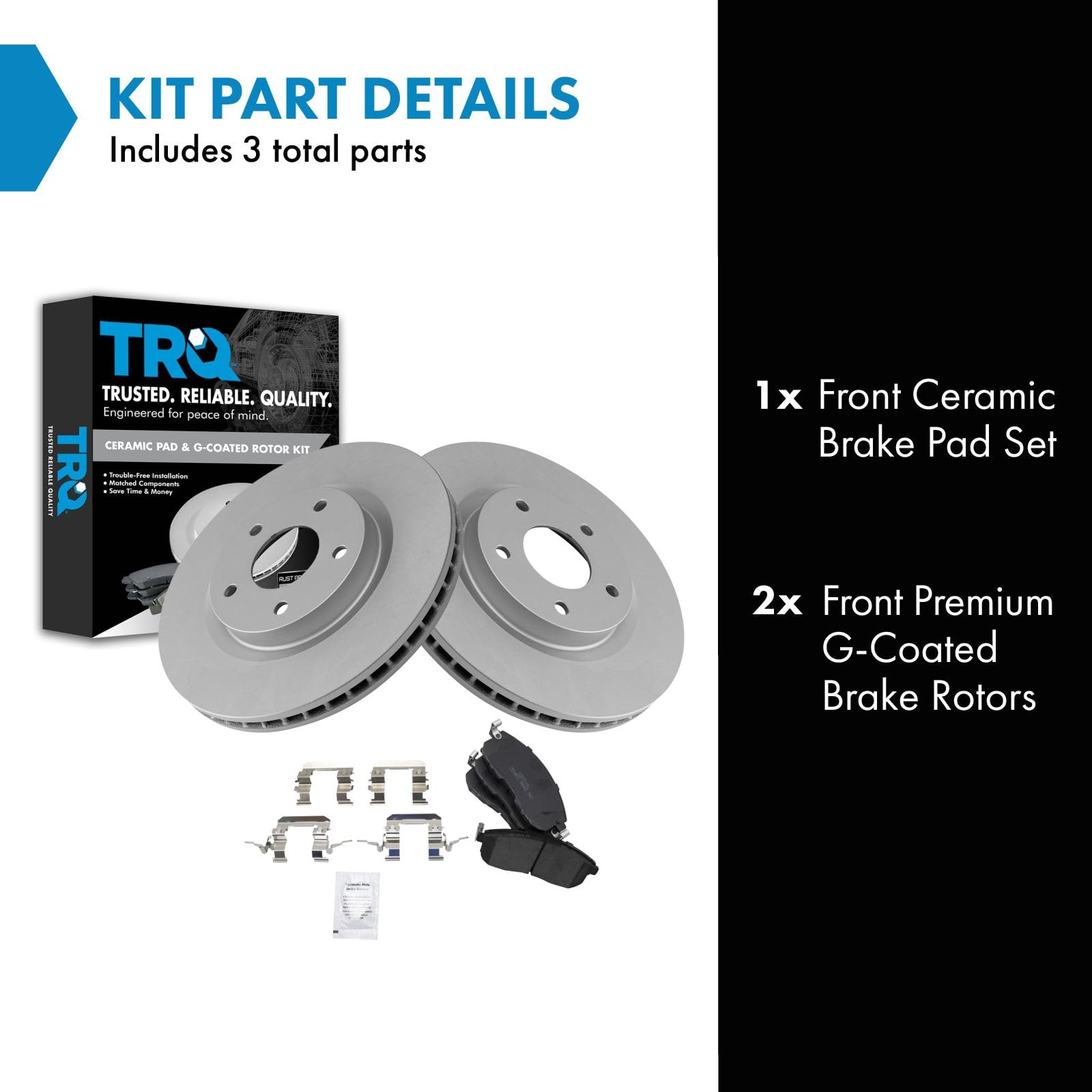 Trq Front Brake Pad & Rotor Kit Brake Pads Brake Rotor Ceramic Vented Premium G-Coated Compatible With 2007-2012 Nissan Sentra