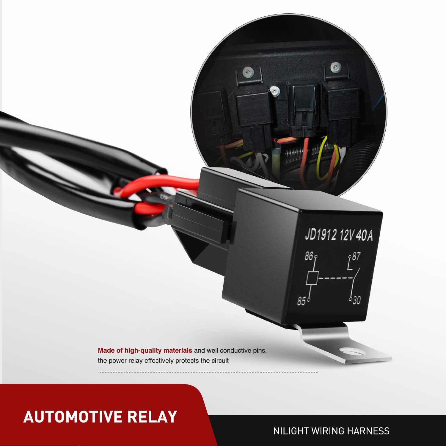 Nilight 16Awg Off-Road Led Light Bar Wiring Harness Kit 12V Relay On/Off Rocker Switch -2 Leads,2 Years Warranty