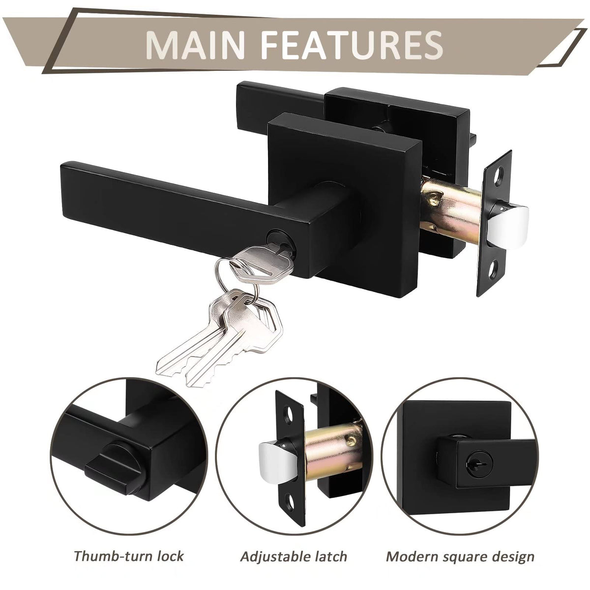 Probrico 1 Pack Interior Bedroom Entrance Door Lever Doorknobs Door Lock One Key WBHDWB07BGTRGHK