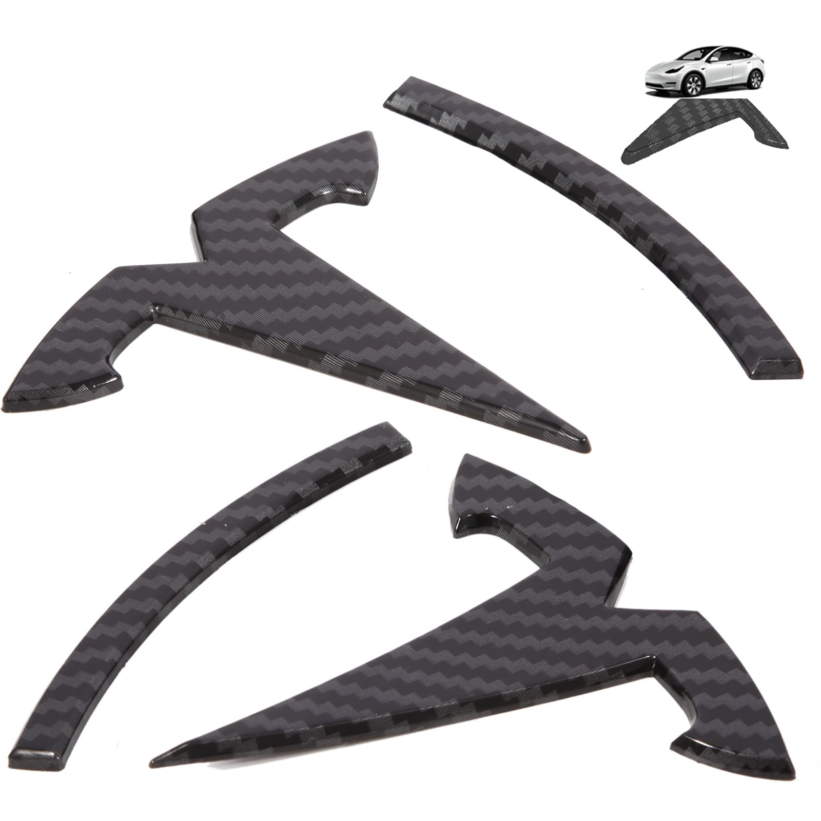 Nanaholy Model Y Accessories For Tesla Emblem Sticker 3Pcs/Set 2024 2023 2022 2021 2020 (W-Black- Carbon Fiber Pattern)