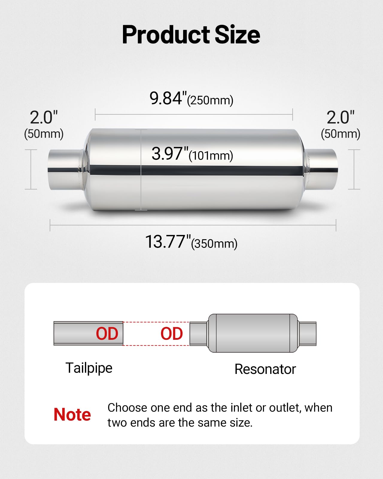 Evil Energy 2' Resonator Muffler Stainless Steel (2.0 Inch Inlet/Outlet, 13.8' Length)