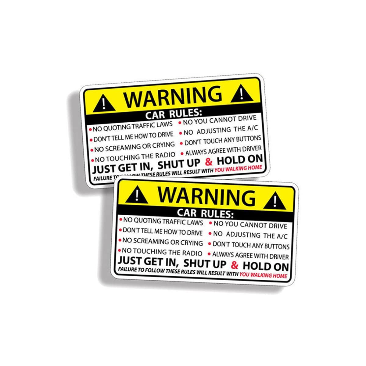 2Pcs Car Safety Warning Rules Stickers, Adhesive Vinyl Humor Decal For Car Truck Window Graphic Bumper, Funny Vehicle Decals Com