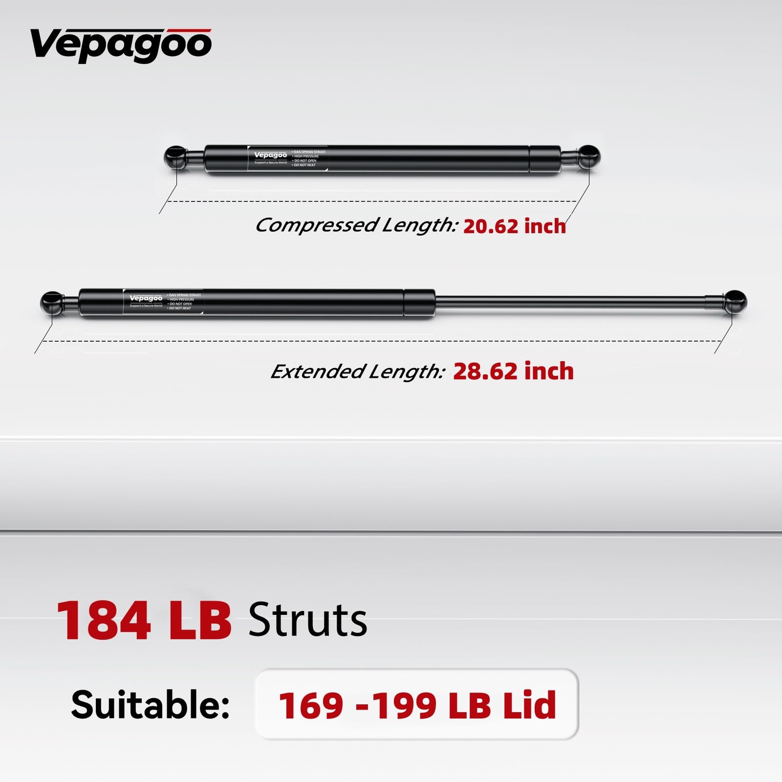 Vepagoo 29 Inch 184Lb/818N Gas Struts Shock Lift Support For Tv Cabinet Shed Window Snowmobile Boat Hatch Trailer Truck Tonneau