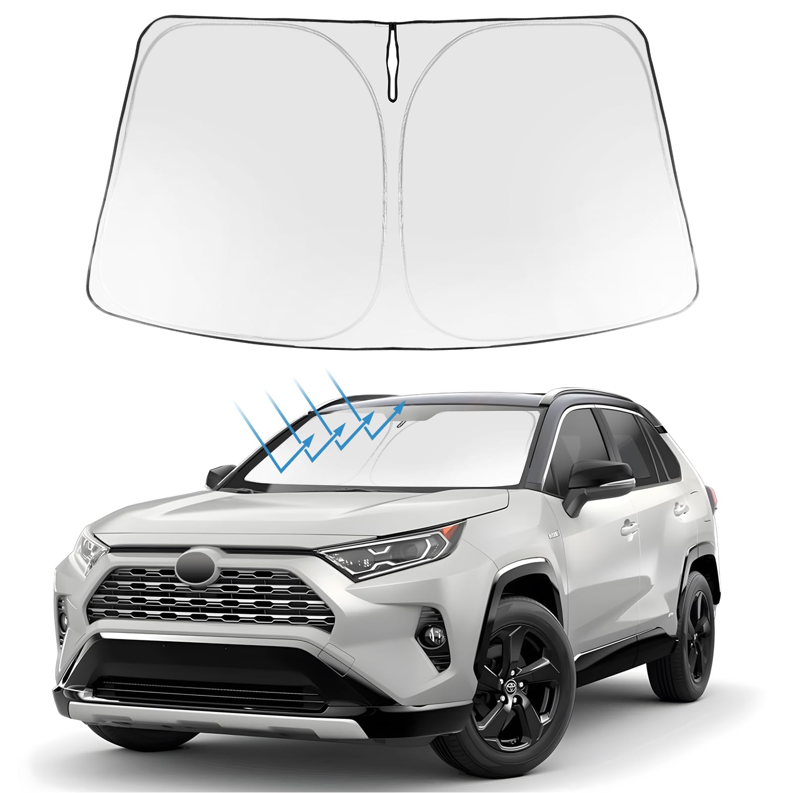 Proadsy Silver Foldable Windshield Sun Shade for 2019-2025 Toyota RAV4 SUV - Custom Fit Sunshade Protector Accessories