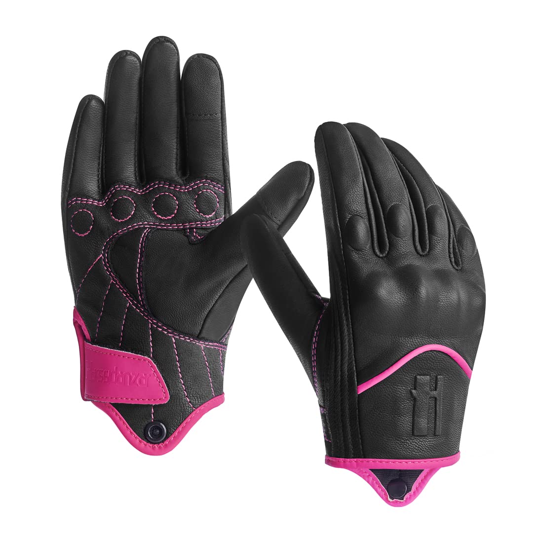 Harssidanzar Womens Full Finger Goatskin Leather Touchscreen Motorcycle Gloves Gl016,Pinkblack,Size Xl