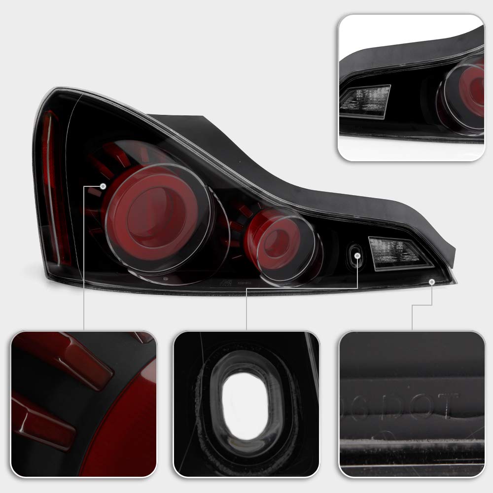 ACANII - For 2008-2013 Infiniti G37 / 14-15 Q60 Coupe Black Housing Smoked Lens 3D LED Tube Tail Lights Lamps Assembly