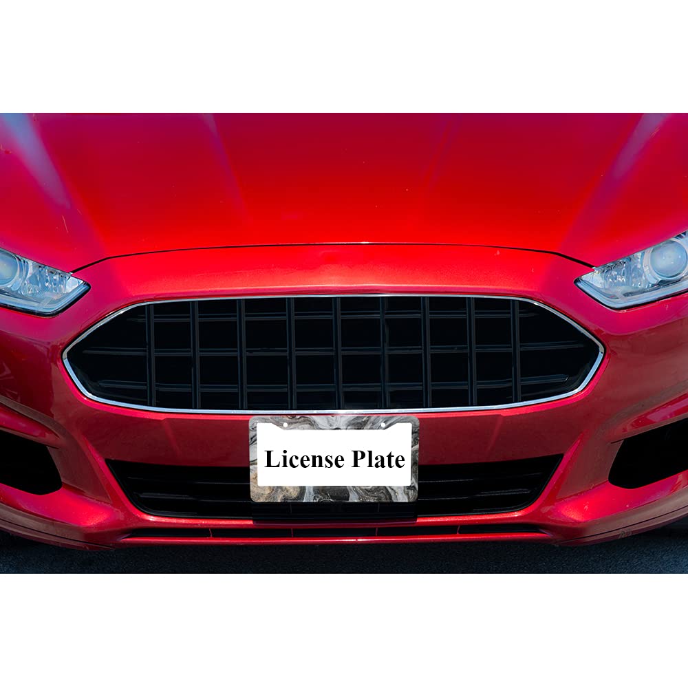 Ofloral Marble Pattern Aluminum Alloy License Plate Frame Flowing Black Gray White Pigment Gold Powder Applicable To Us Standard