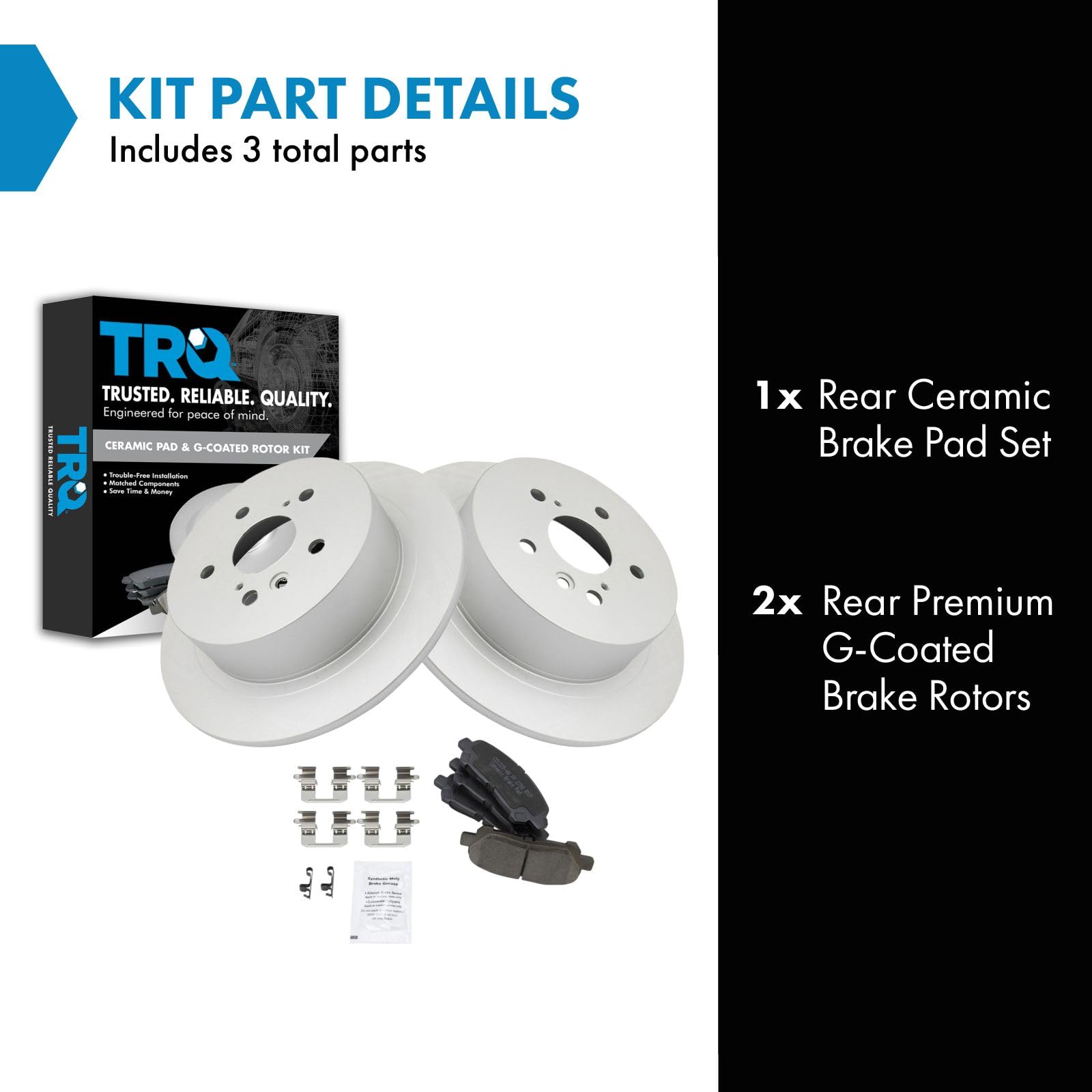 Trq Rear Brake Pad & Rotor Kit Brake Pads Brake Rotor Ceramic Solid Premium G-Coated Compatible With 2008-2013 Toyota Highlander