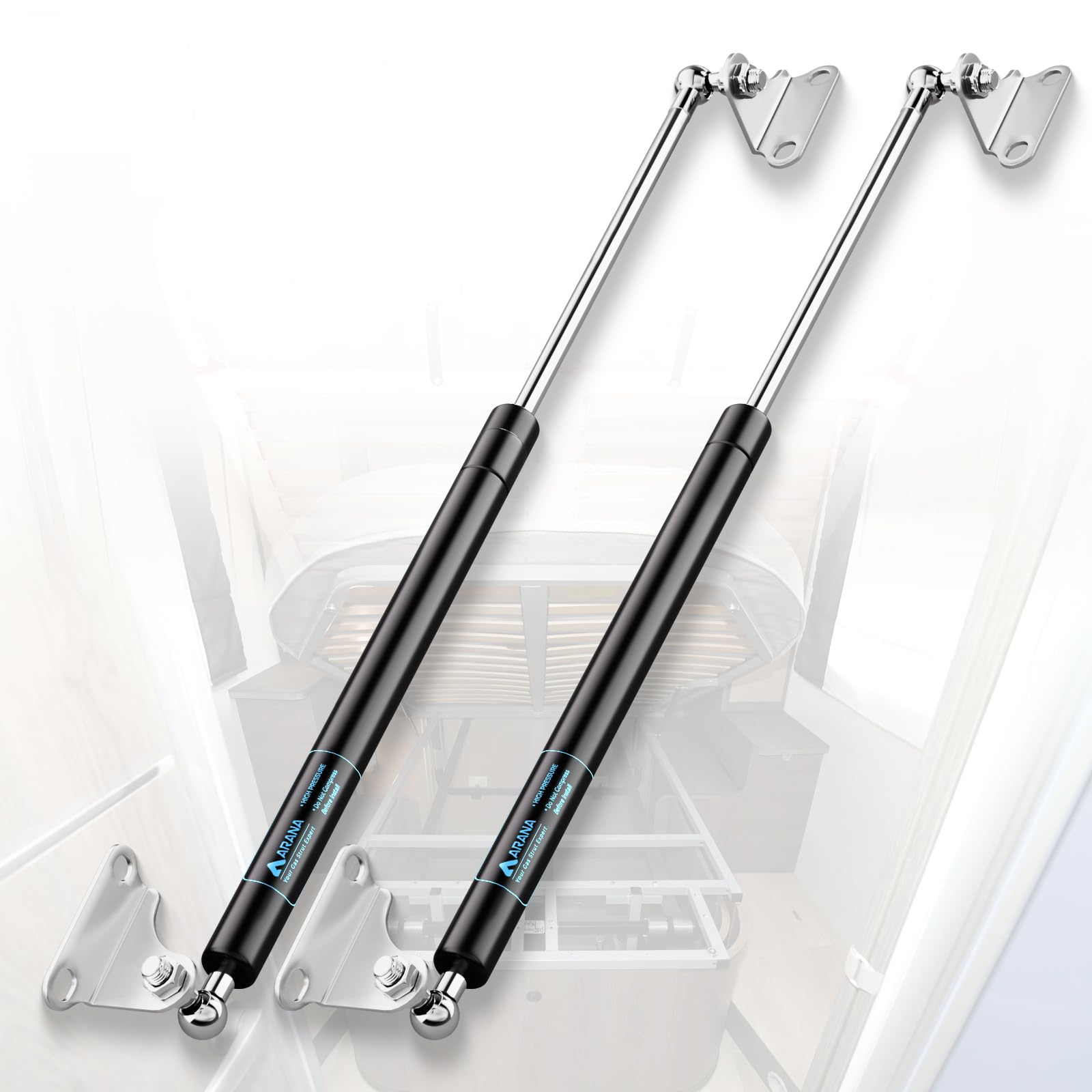 23 Inch 100 Lb Gas Prop Strut Shock 23 '' 445N/100Lb Gas Spring Struts, 2Pcs Set With L-Type Mounting Brackets For Heavy Duty Rv