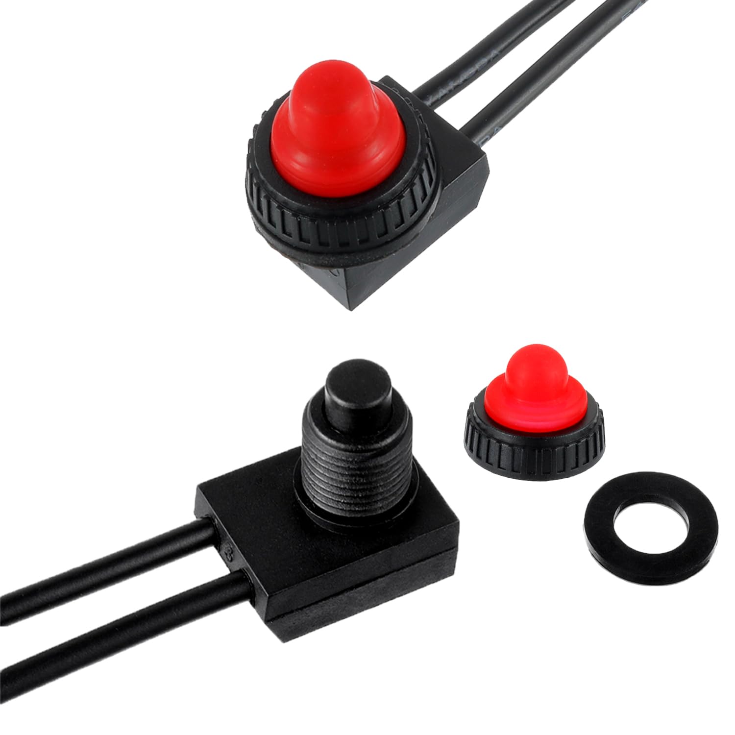 EPLZON KP-107 Waterproof Push Button Switch 12V ON/Off SPST Switch with 4.5''Lines for Motorcycle/Car(Pack of 2pcs,Red)