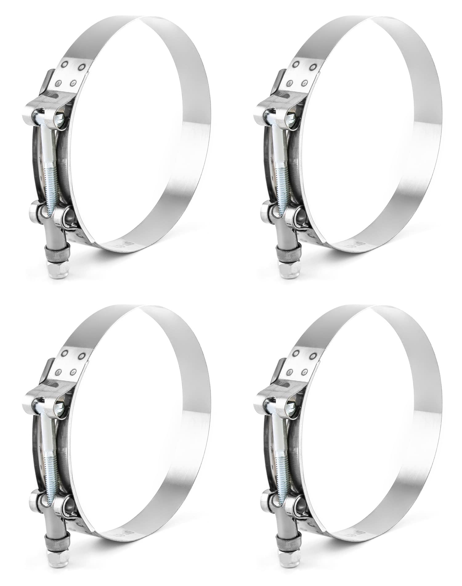 Qwork 4'' T-Bolt Hose Clamp Stainless Steel, Working Range 108Mm - 116Mm For 4'' Hose Id, Turbo Intake Intercooler Clamp, 4 Pack