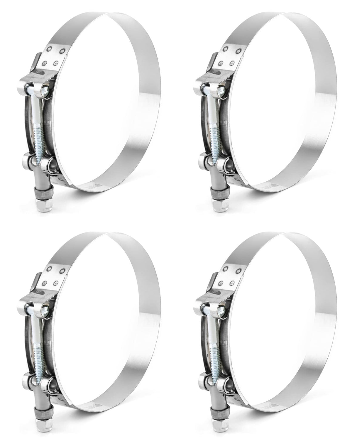 Qwork 4'' T-Bolt Hose Clamp Stainless Steel, Working Range 108Mm - 116Mm For 4'' Hose Id, Turbo Intake Intercooler Clamp, 4 Pack