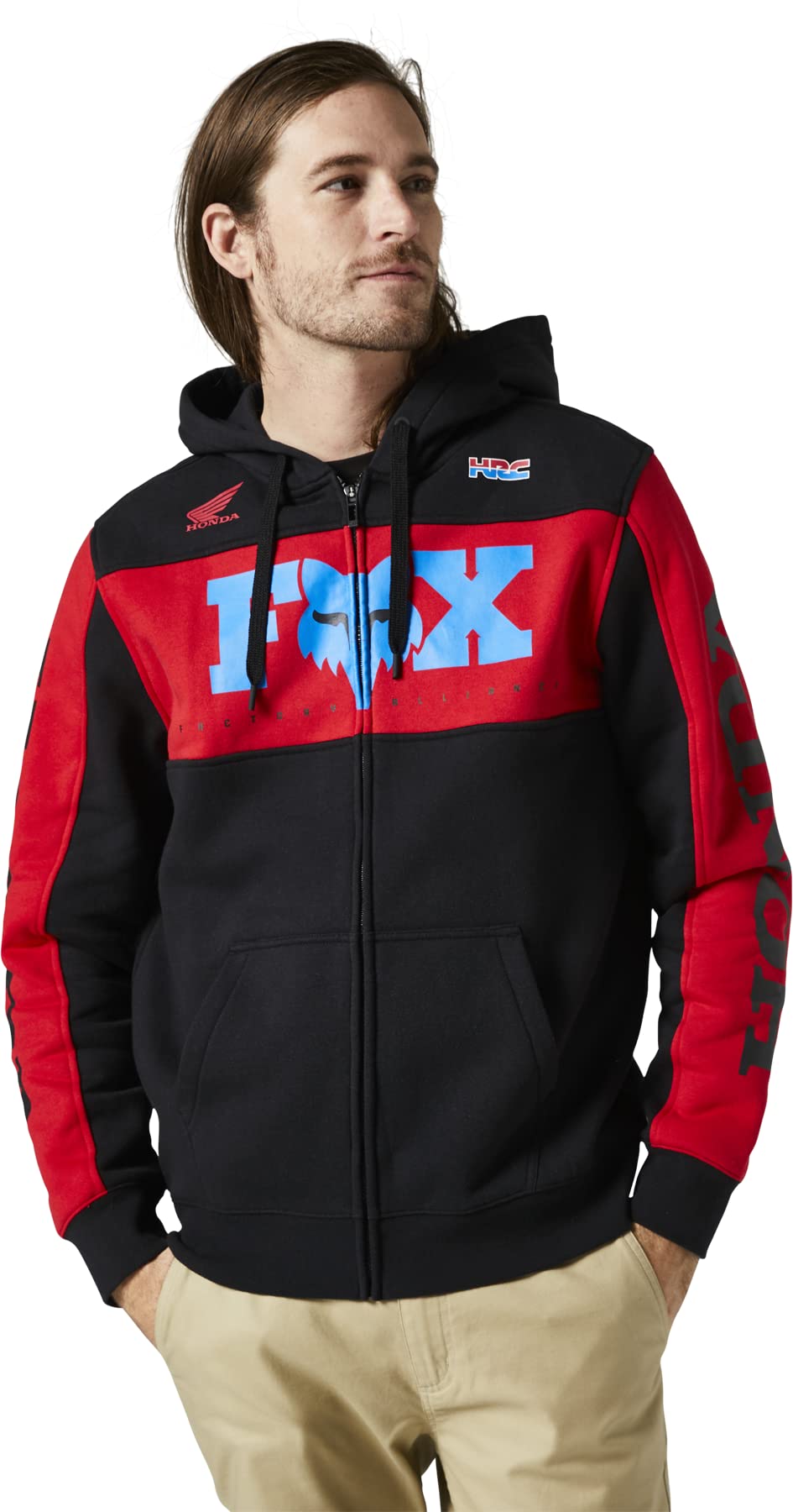 Fox Racing Men'S Standard Honda Zip Fleece, Black/Red, Medium