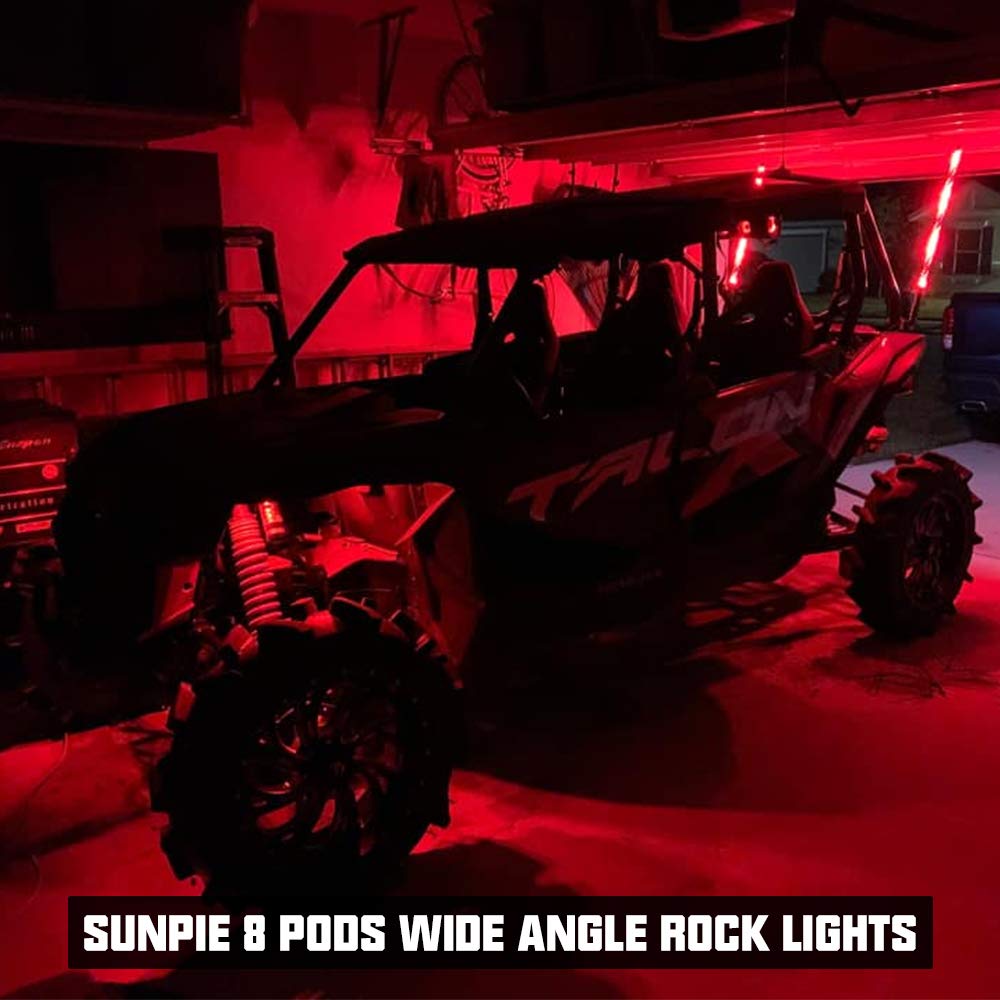 Sunpie 8 Pods 210 Degrees Wide Angle Rgbw Rock Lights Phone App Voice Mode Music Mode Automatic Control Neon Light Kit Wheel Wel