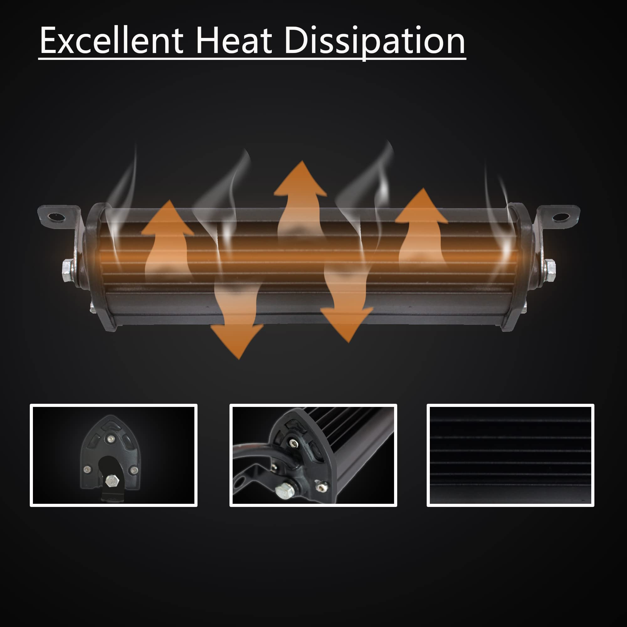 Amber Led Light Bar Slim, 7Inch Offroad Driving Light Bar Fog Reverse Lights 12V-60V 60W 6000Lm Combo Beam, Waterproof Ultra Sli