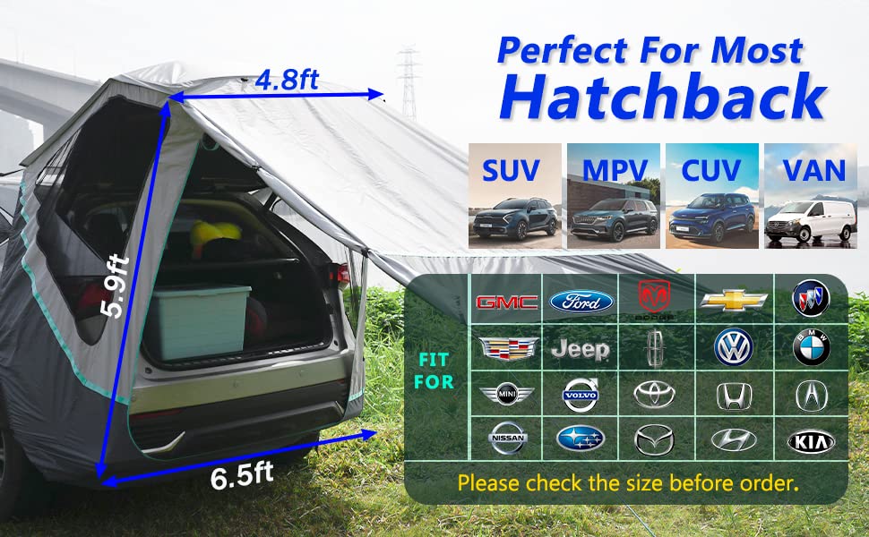 M Karmater Suv Tailgate Tent With Three Sides Awning Shade & Transmittance Mosquito Net, Hatchback Camping Sunproof Car Tent, Universal Suv Windproof Car Camping Gear Tent Outdoor Travel.