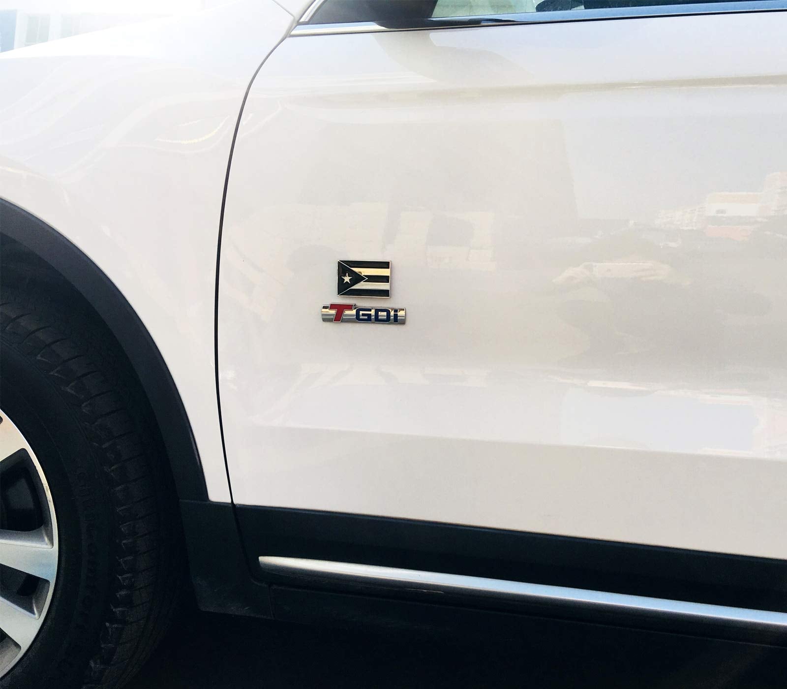 Dsycar 2 Pack Puerto Rico Black And White Flag Metal Decal Auto Emblem - Gifts 4 Free Puerto Rico Flag Valve Stem Caps (Black White Puerto Rico Flag)