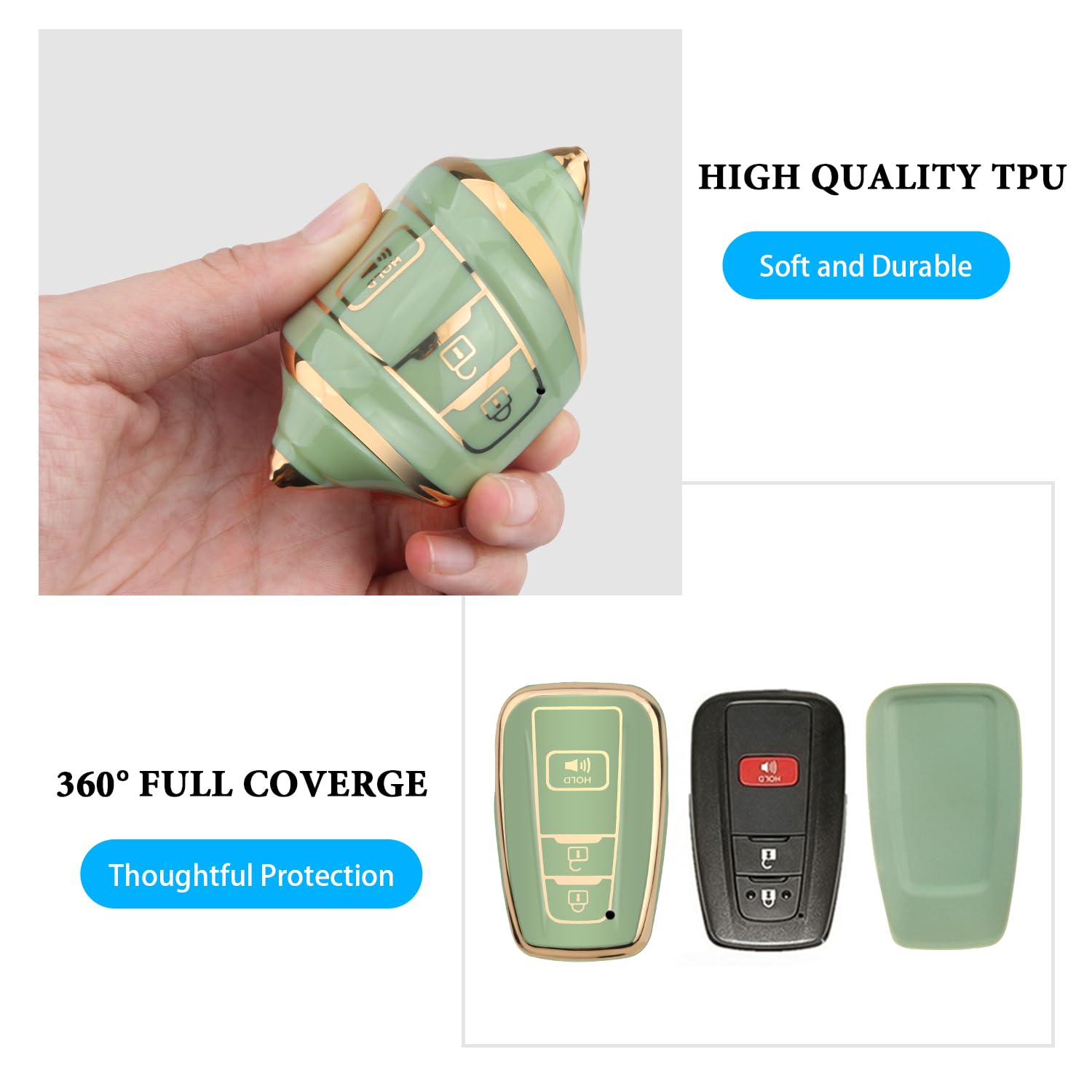 Mild East For Toyota 4Runner Key Fob Cover With Keychain, Soft Tpu Full Protection Key Case Shell Compatible With 2016-2025 Rav4