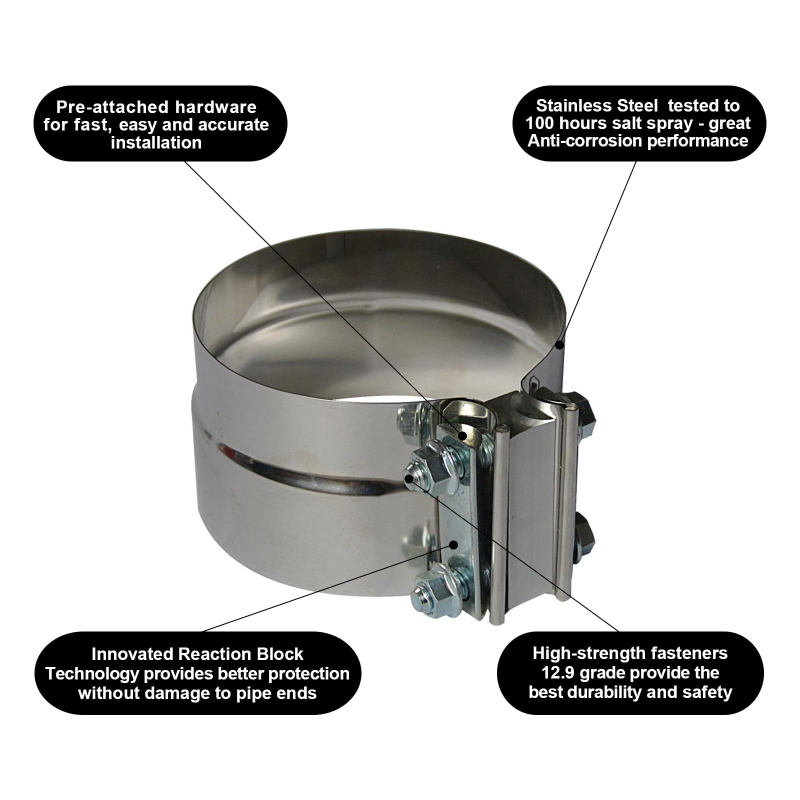 Roadformer 3.5 Inch Exhaust Clamp Stainless Steel - Lap Joint Exhaust Band Clamp Is Film Protected, Suggested To Remove Before U