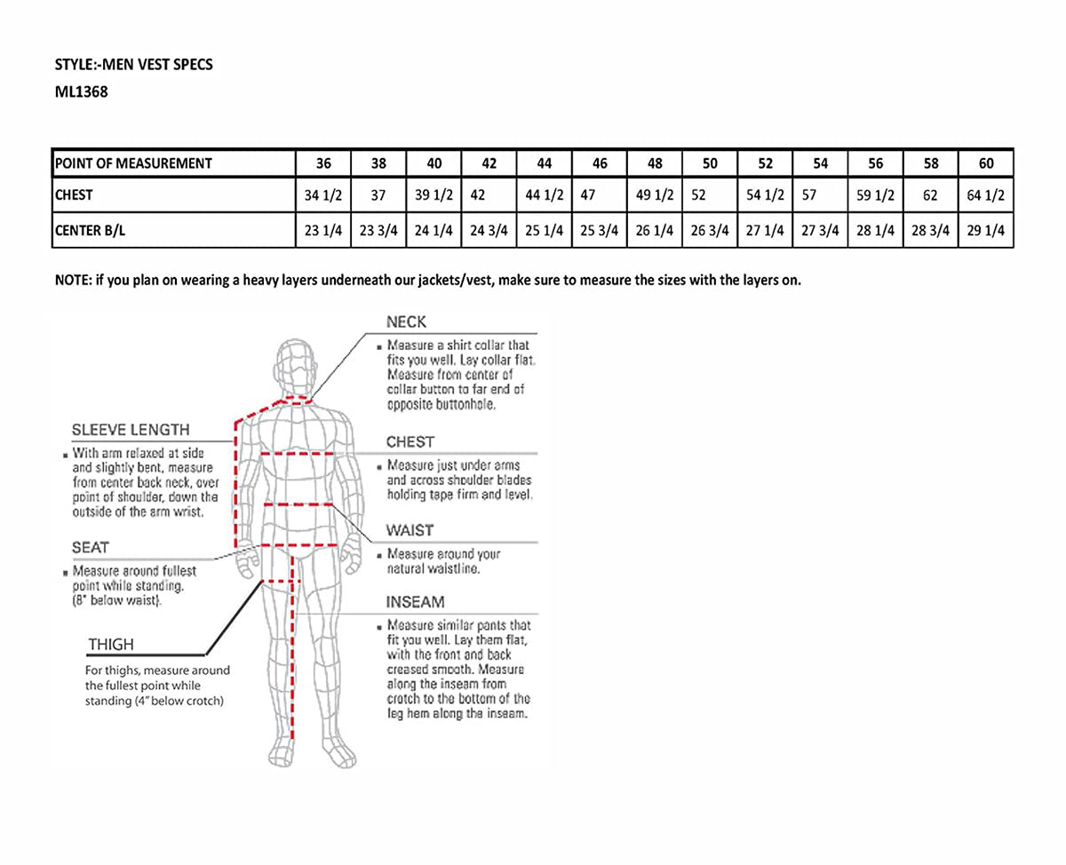 Milwaukee Leather Ml1368 Men'S Black Naked Leather V-Neck Motorcycle Rider Vest W/Buffalo Nickel Snaps Closure - 60