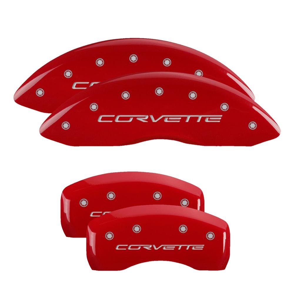 Mgp Caliper Covers 13008Scv6Rd Corvette C6 Logo Type Caliper Cover With Red Powder Coat Finish And Silver Characters, (Set Of 4)