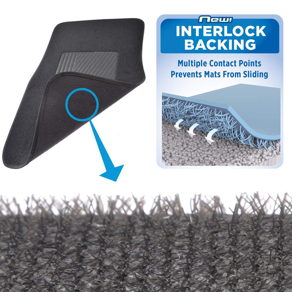 BDK MT-120-DG Interlock Car Floor Mats - Secure No-Slip Technology for Automotive Interiors - 4Pc Inter-Locking Carpet (Dark Gra
