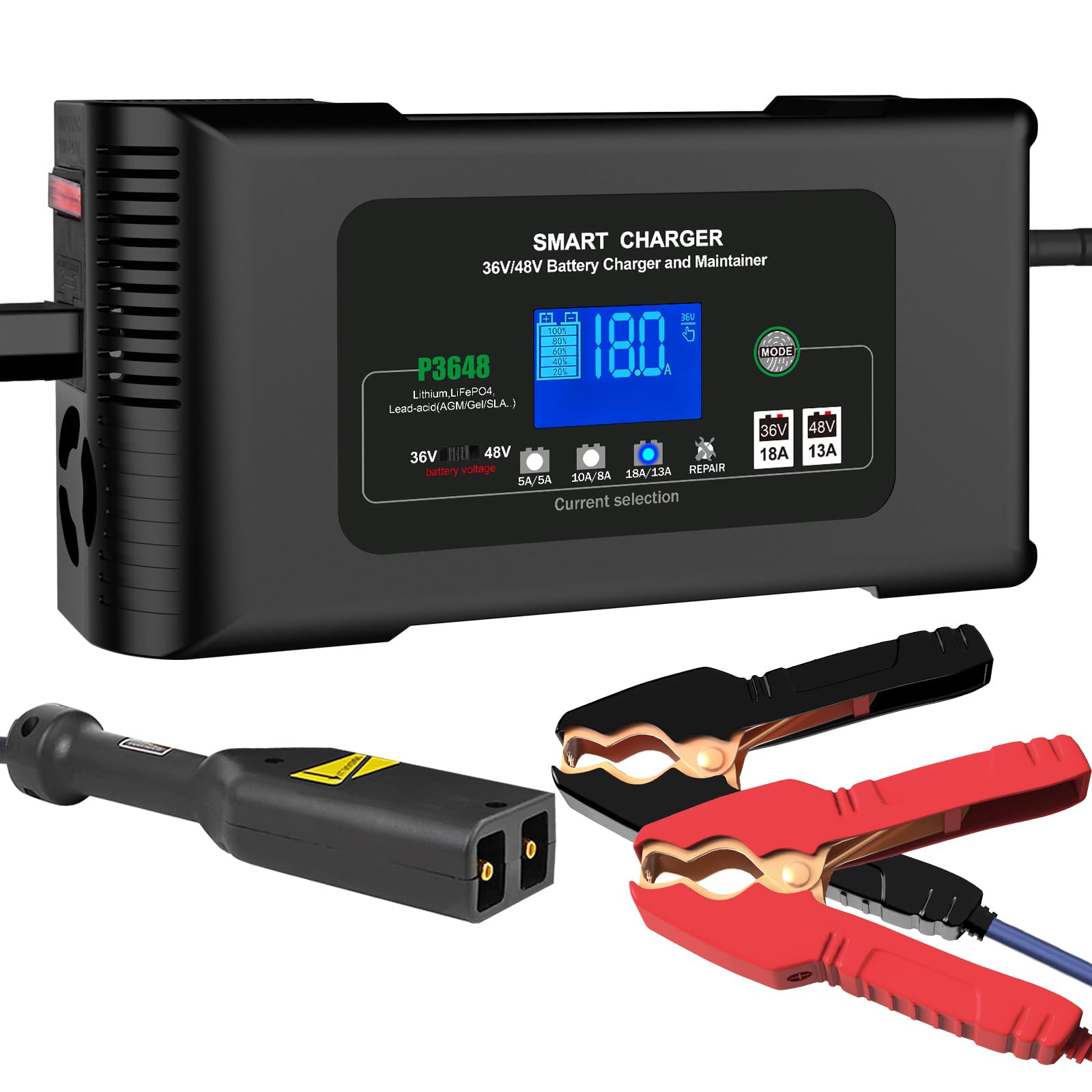 YHCHKJ 36V 18A & 48V 13A Golf Cart Battery Charger, D Style Plug, for EZGO TXT, Lithium, LiFePO4, Lead-Acid