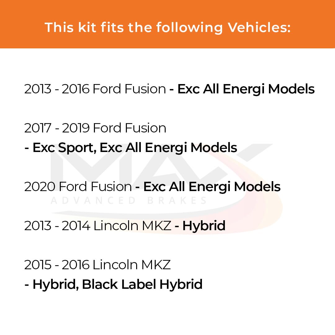Max Advanced Brakes Front & Rear Brake Kit For 2013-2020 Ford Fusion Exc Energi Models 2013-2016 Lincoln Mkz Hybrid Replacement Drilled Slotted Black Coated Disc Brake Rotors And Ceramic Brake Pads