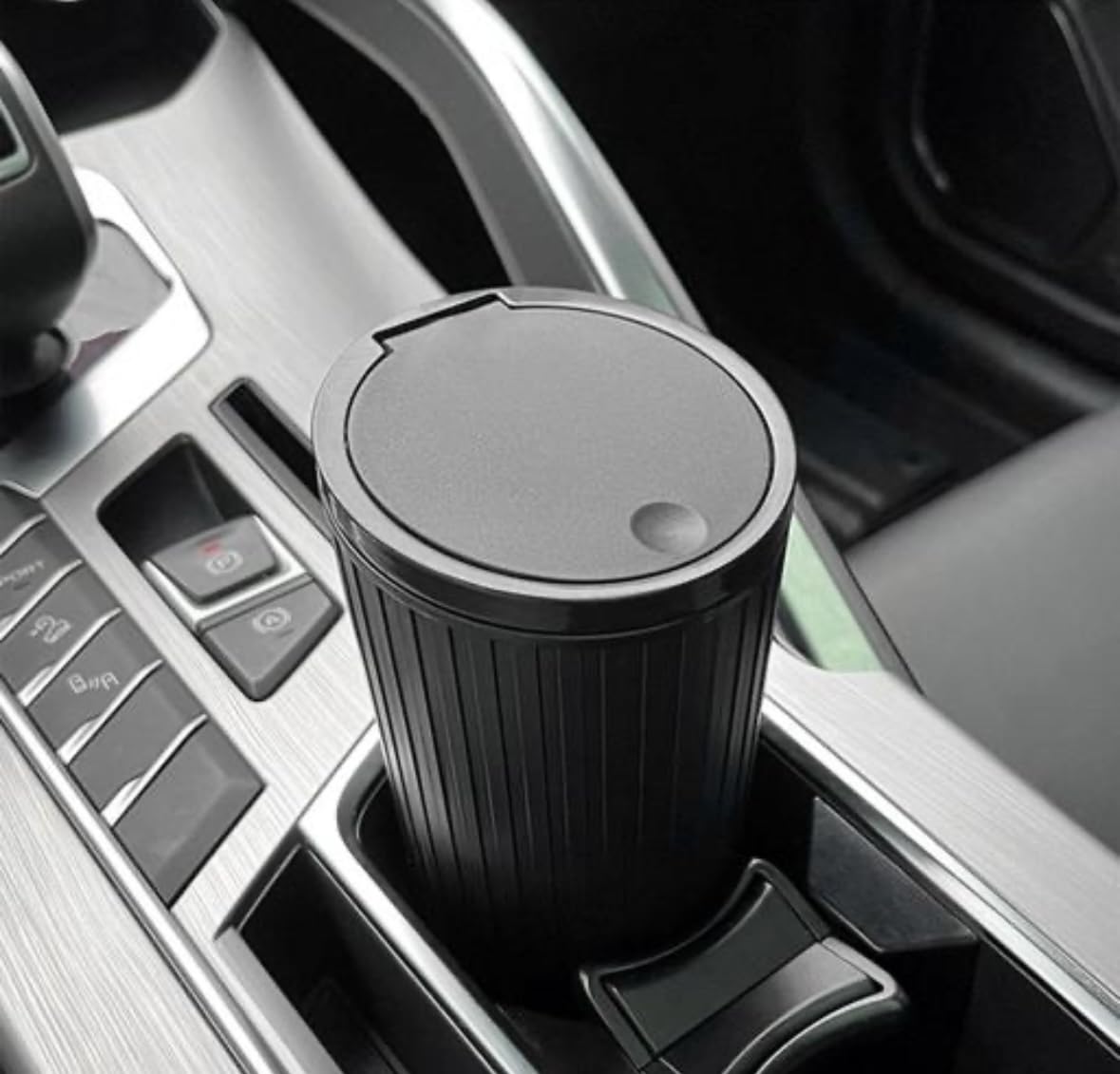 Car Trash Can with Flip Lid, Cup Holder Fit, 8.5x16.3 cm, Black