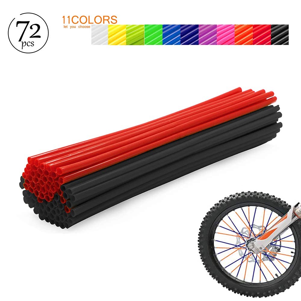 Baione Worldmotop Mixed 72Pcs Dirt Bike Spoke Covers Wheel Spoke Wraps Wheel Rim Spoke Skins Universal For Yamaha Honda Bmw Suzuki Kawasaki Wheelchair -Spoke Sleeves For Dirtbike (Red+Black)
