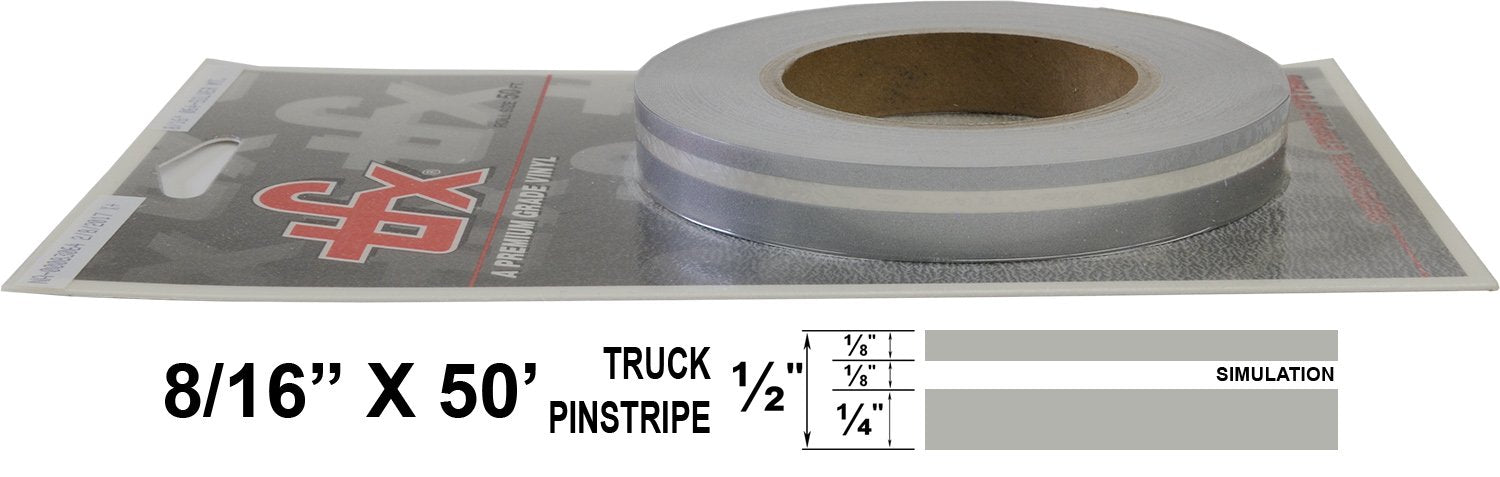 Universal TFX 00083064 - Auto Customizing Dual Pinstripe - 8/16&quot; x 50' (1/4” Stripe, 1/8&quot; Gap, Then 1/8” Stripe) - 064-Silver Metallic