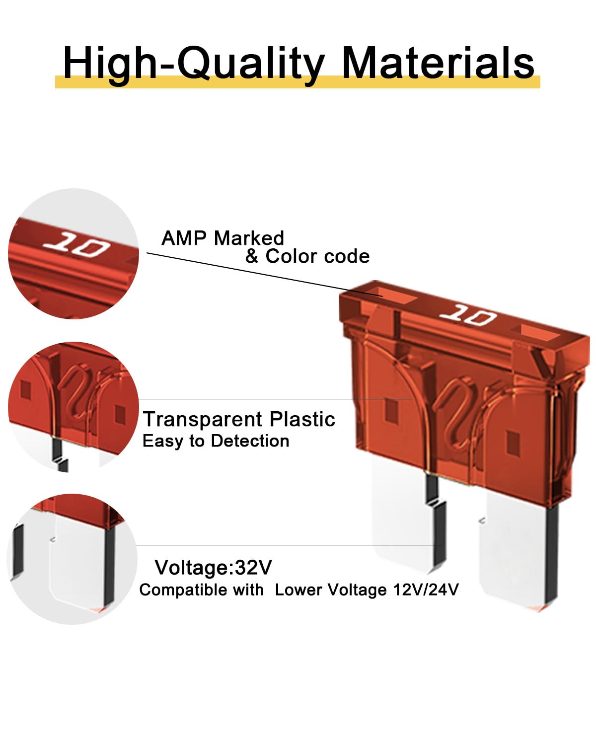 Riseuvo 50Pcs 10A Standard Car Fuses - 10 Amp Automotive Fuses(Ato/Apr/Ats), 32V (12/24V) Blade Fuse For Rv/Truck/Suv