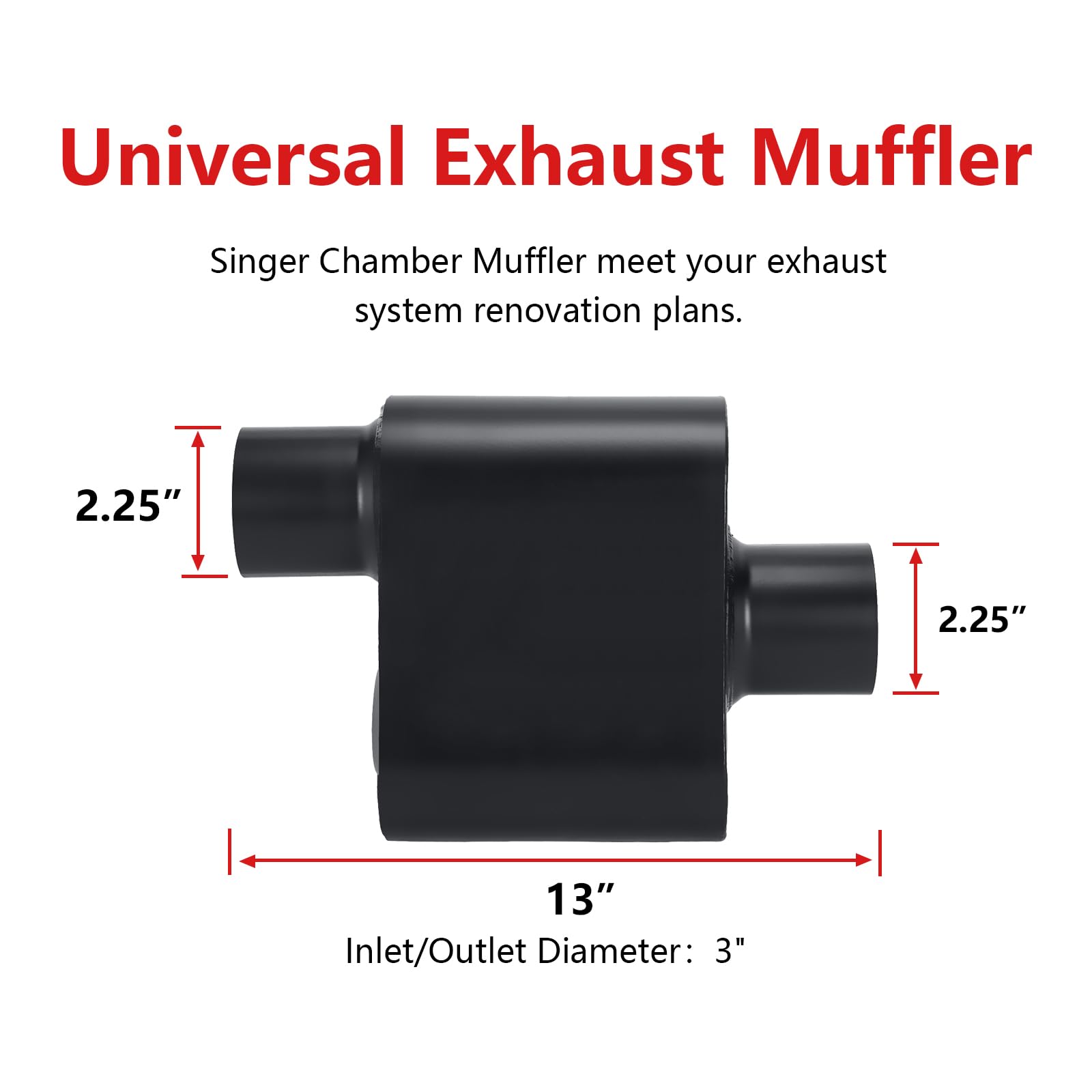 TECTRUC Muffler Single Chamber 2.25 Universal Mufflers Performance Muffler 2.25 inch exhaust replacement,Aggressive Deeo Sound,B