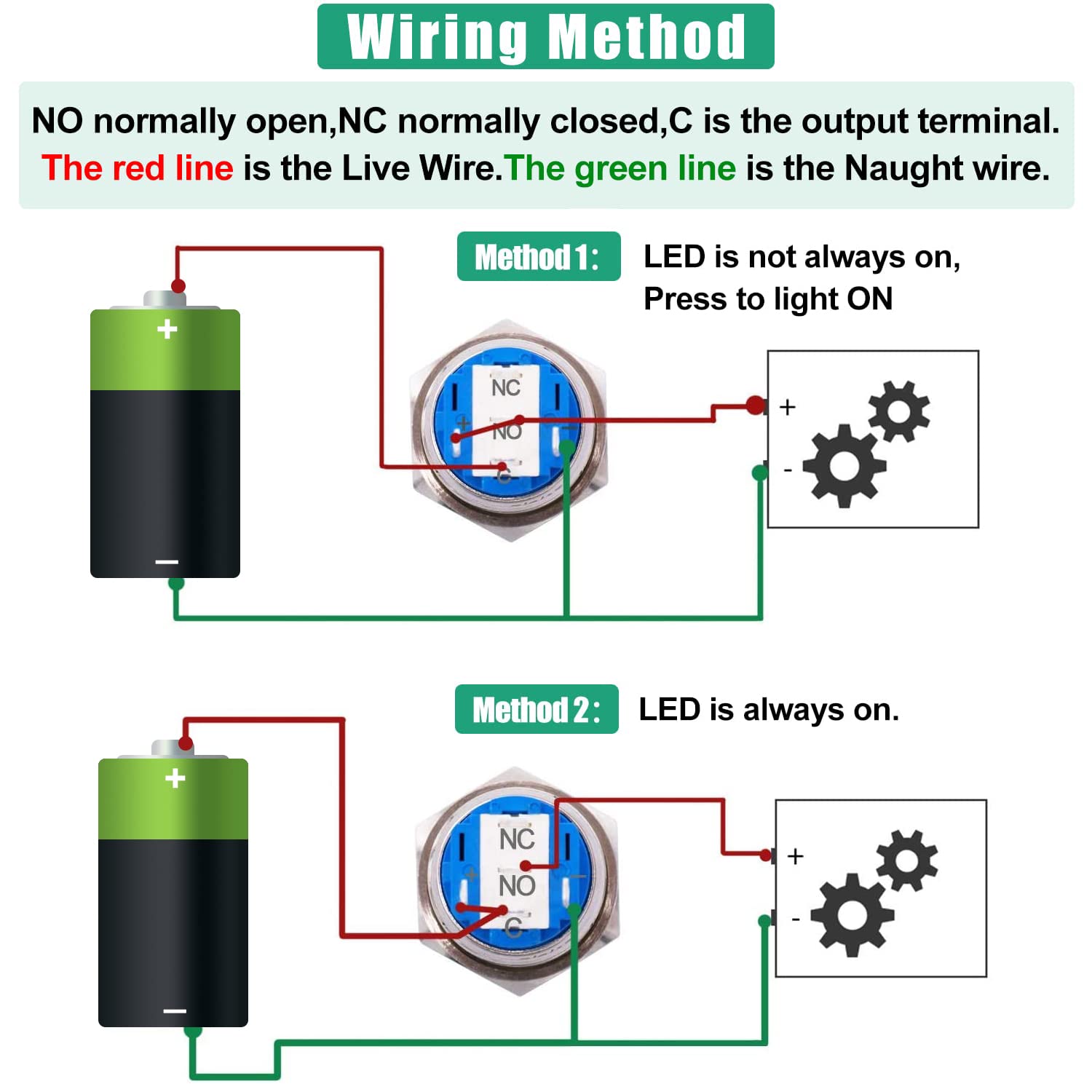 Twidec/16MM Raised Speaker Horn Momentary Push Button Switch 5/8'' Mounting Hole 12V Blue Led Light Black Stainless Steel Shell
