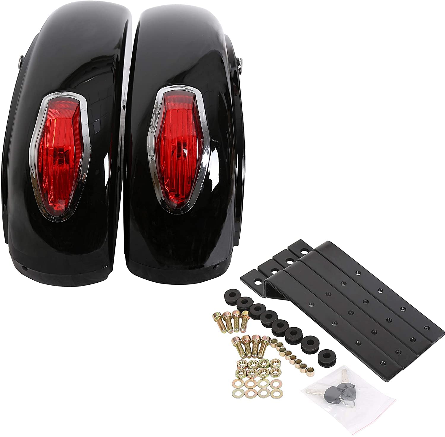 Kuafu Universal Motorcycle Hard Saddlebag Trunk W/Lights W/Locks Compatible With Honda Yamaha Harley Suzuki Kawasaki Motorcycle