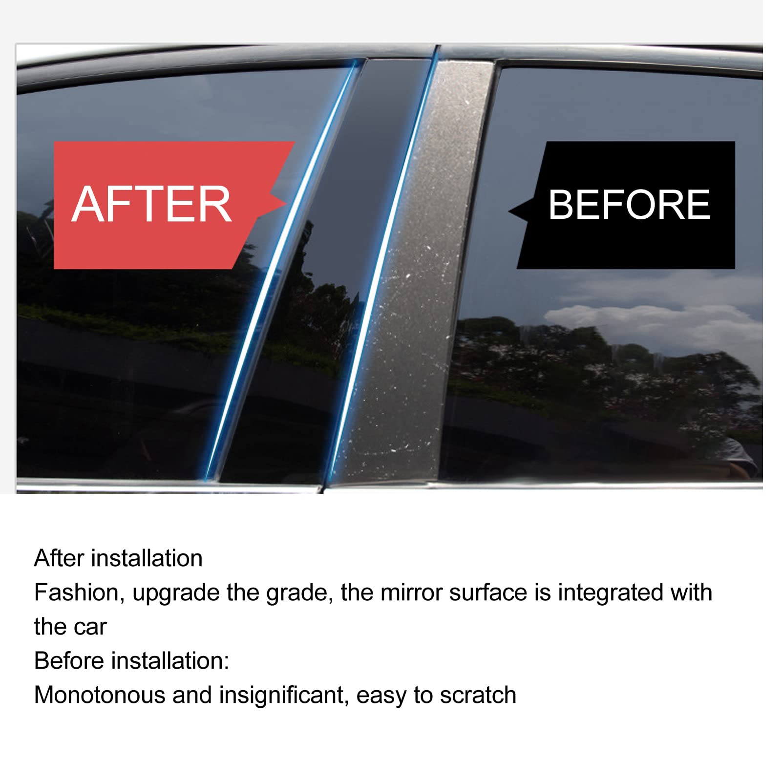 Side Door Window Cover Trim, Glossy Black Pillar Posts Decal Sticker (Accord Sedan 9th Gen 2013-2017)