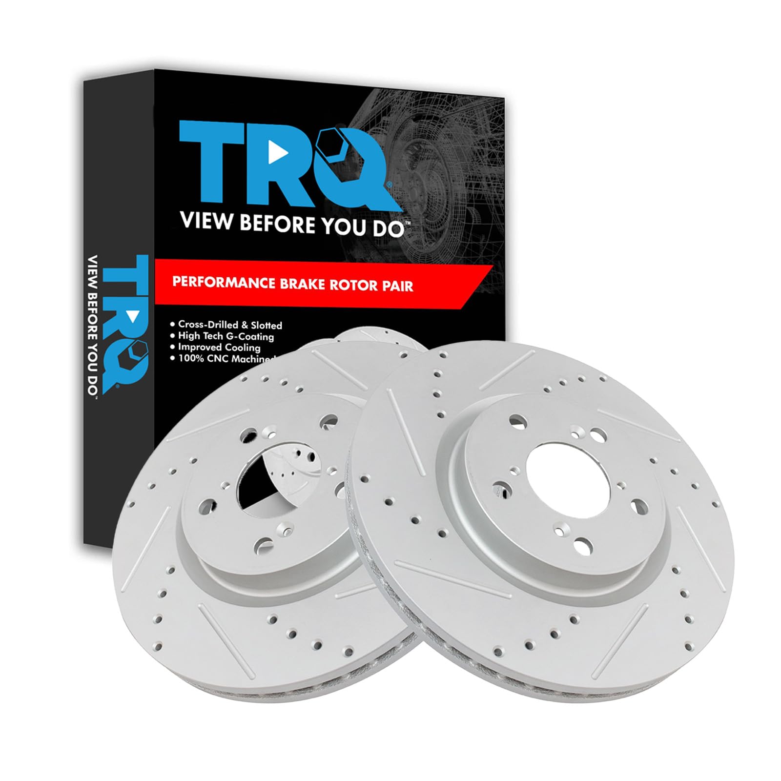 Trq Front Performance Brake Rotors Set Premium G-Coated Cross Drilled & Slotted Compatible With 2009-2014 Acura Tl 2011-2014 Hon
