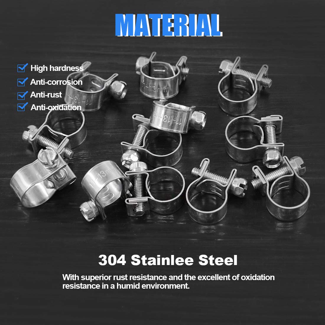 Glarks 12Pack 11-13Mm Stainless Steel Mini Fuel Injection Hose Clamps Adjustable Pipe Hose Clip Tube Clamps Set (7/16''-1/2'' Di