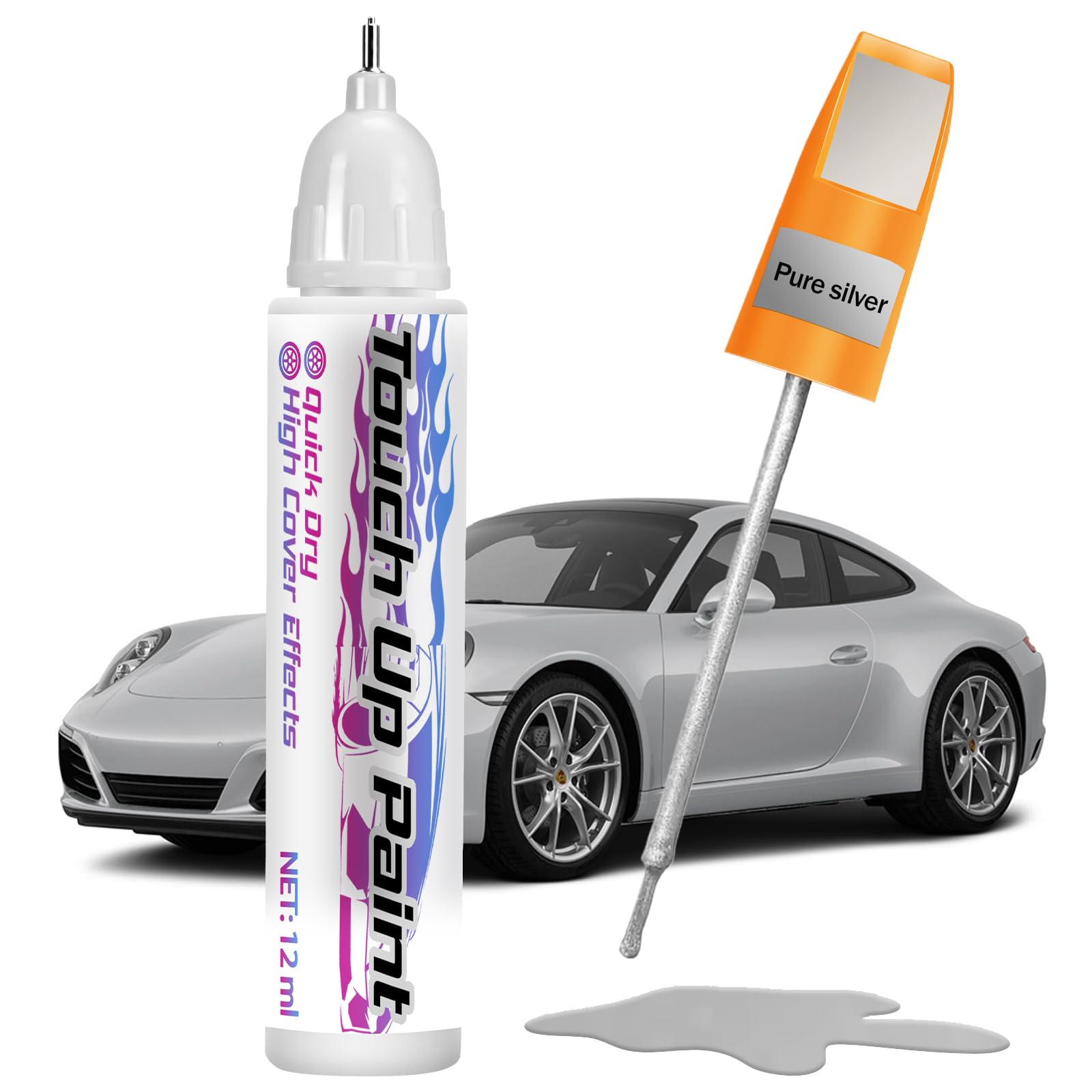 Touch Up Paint for Cars, Car Paint Scratch Repair, Quick & Easy Solution to Erase Scratches, 0.4 fl oz (Silver)