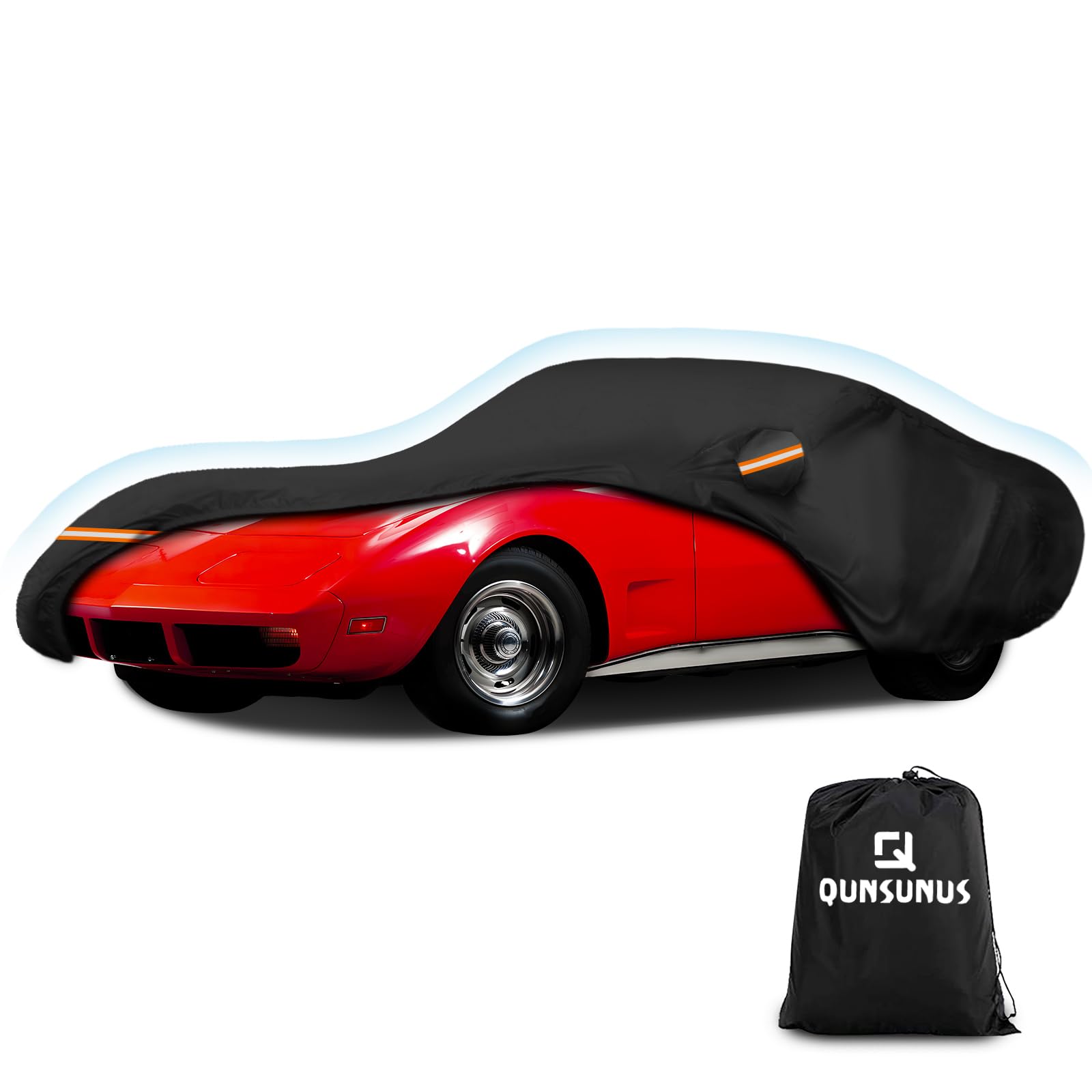 QUNSUNUS 6 Layer Car Cover for C3 Corvette 1968-1982 Waterproof All Weather Windproof for Corvette Car Cover Hail Protection wit