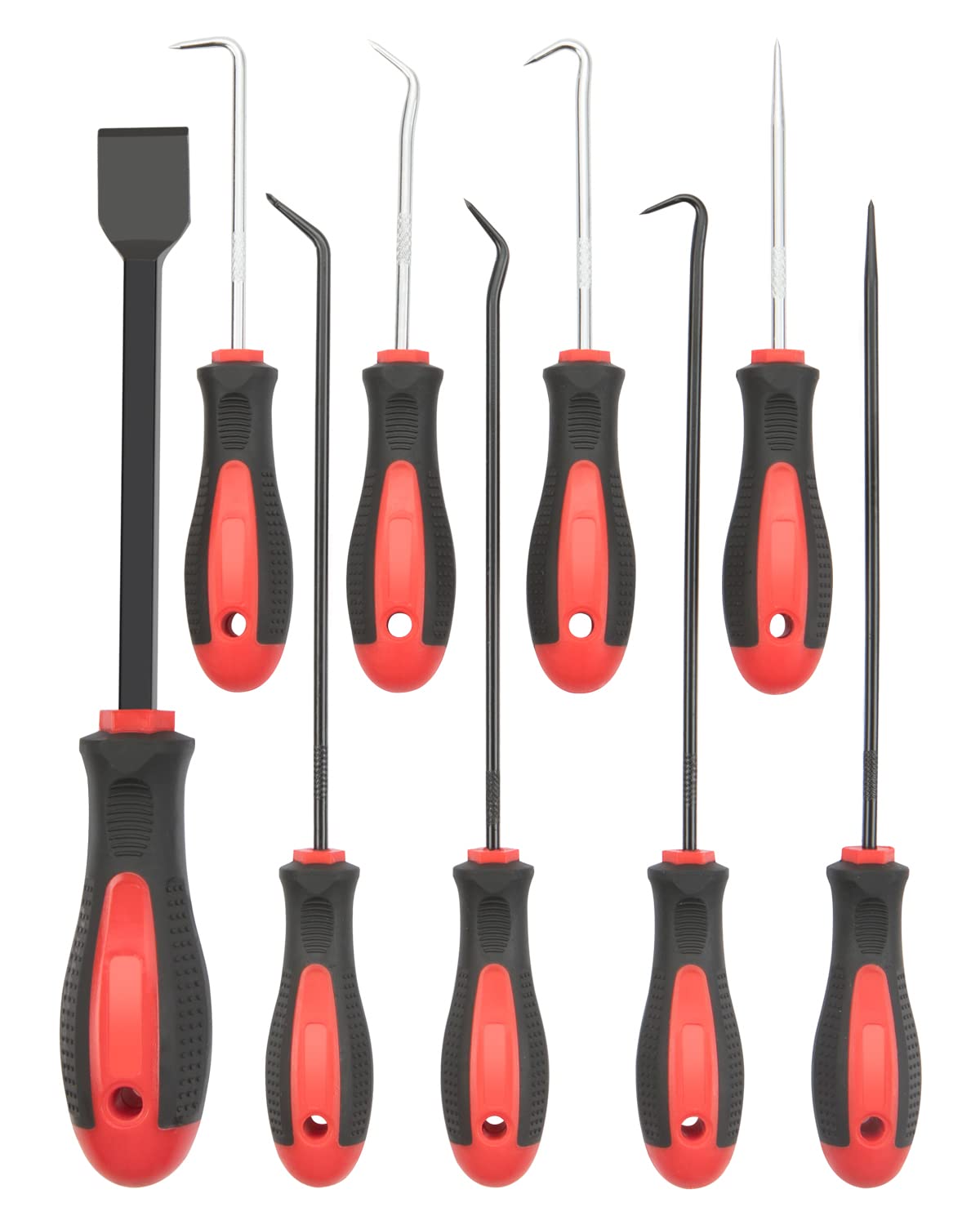 Rotation Precision Hook And Pick Set With Scraper, 9 Piece Set, Chrome Vanadium Steel Shaft, For Remove Hoses And Gaskets, Auto