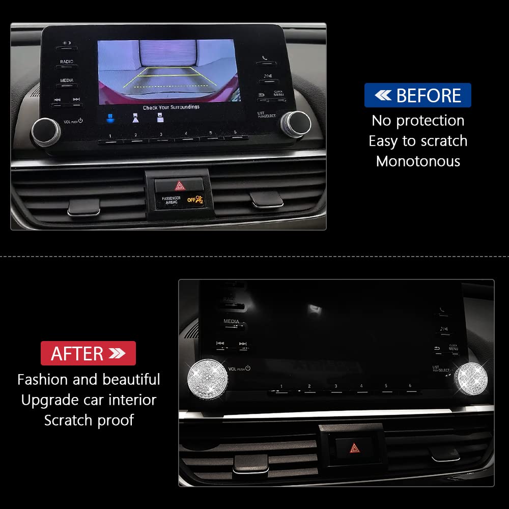 Pifoog Sparkly Car Accessories Fit For Honda Accord Bling Volume Knobs Sticker Switch Button Covers Accord Sport Ex Ex-L Touring Sedan 2018 2019 2020 Interior Decoration Trims