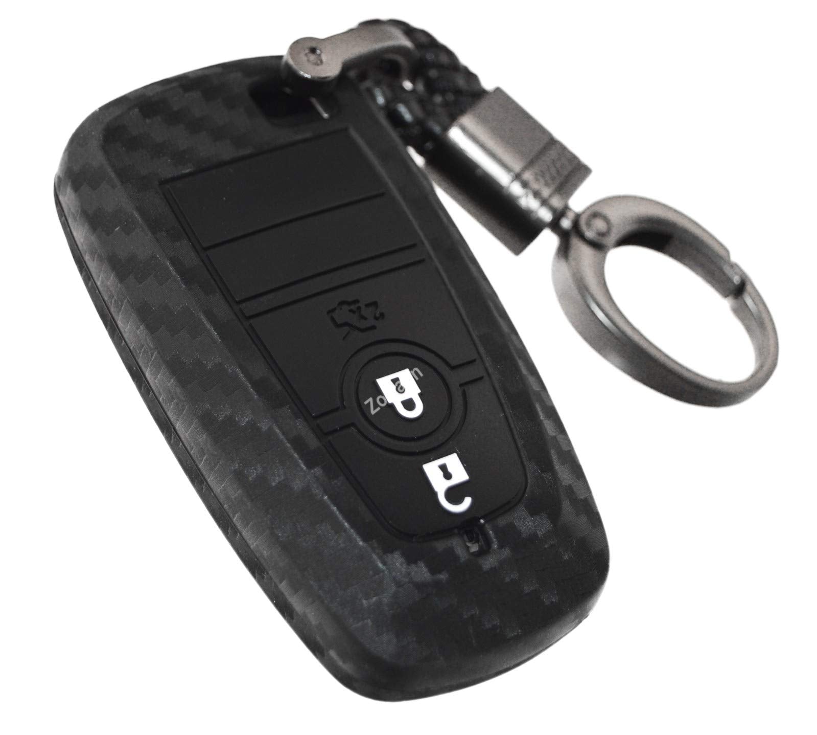 Carbon Silicone Key Fob Cover Protector with Keychain for Ford F150 Mustang Explorer Expedition Escape Edge Bronco Transit Maver