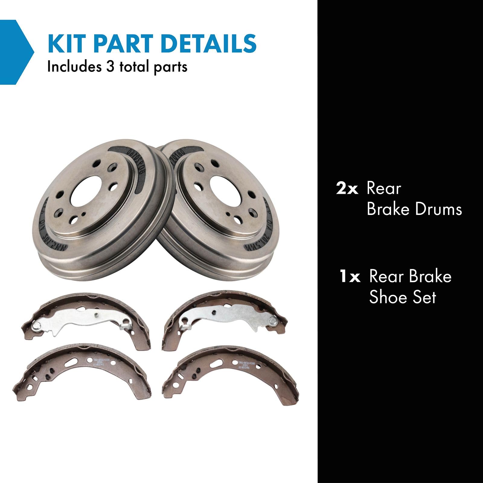 TRQ Rear Brake Shoe & Drum Kit Compatible with 2011-2014 Mazda 2