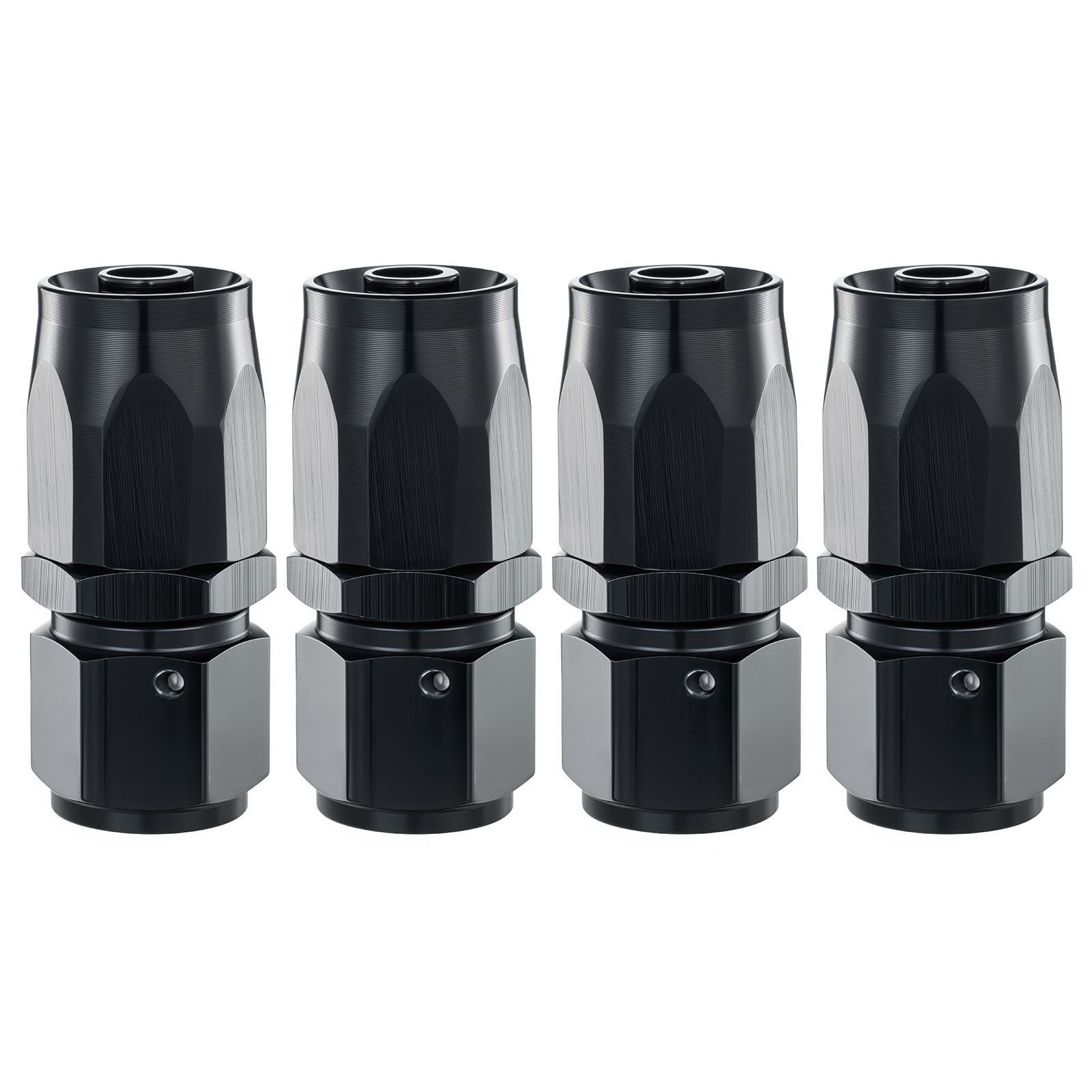 4Pcs 6An Straight Swivel Hose End Fitting For Fuel Oil Line Aluminum Black (Straight)