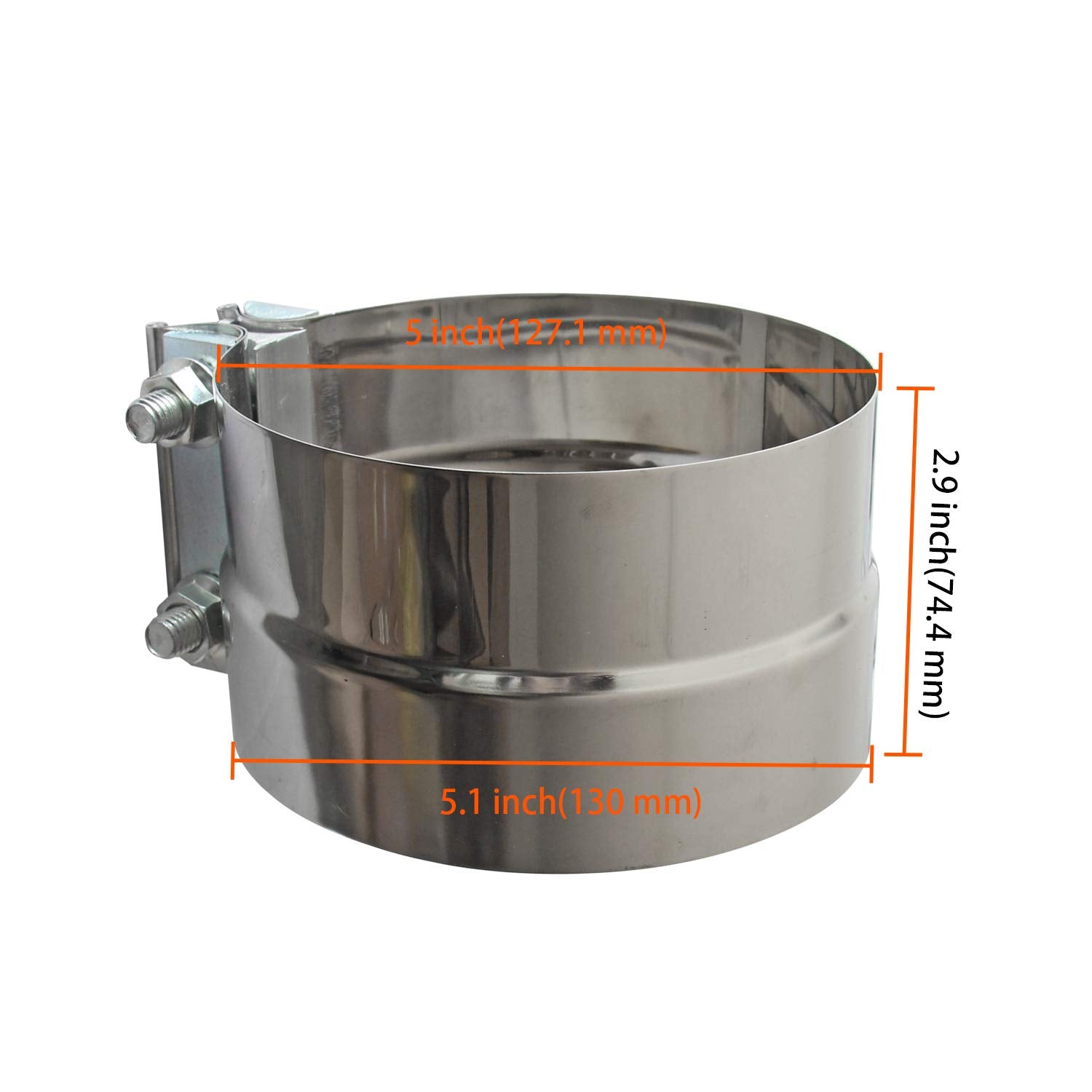 2Pcs 5 Inch Exhaust Clamps Stainless Steel For 5 Inner Diameter To 5.5 Outer Diameter Muffler Band Clamp Turbo Downpipe Tip Exhaust Pipes Connection