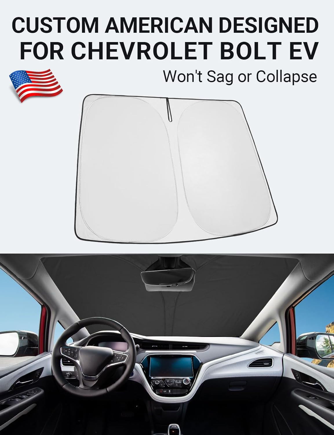 Proadsy 2025 Upgrade Windshield Sunshade Custom Fit 2017-2024 2025 Chevrolet Chevy Bolt Ev Lt, Premier Hatchback Reflective Heat