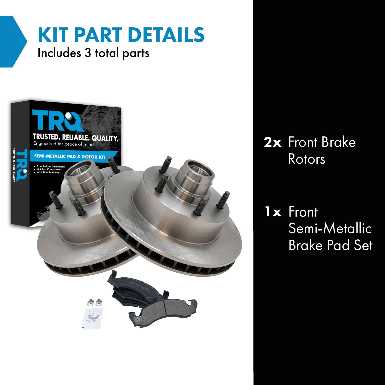 Trq Front Brake Pad & Rotor Kit Brake Pads Brake Rotor Semi-Metallic Compatible With 1987-1993 Ford E-150 Econoline E-150 Econol