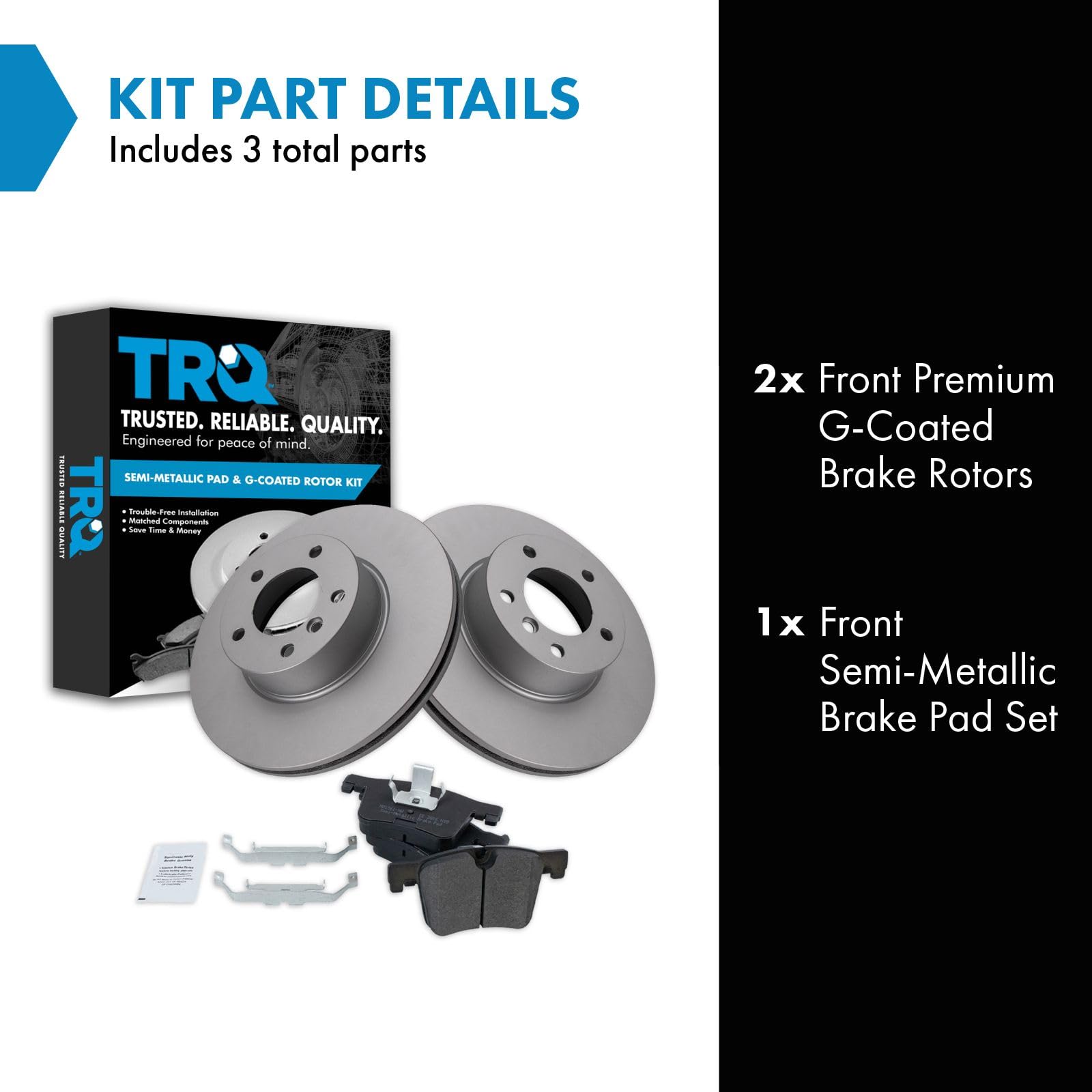 Trq Front Brake Kit Semi Metallic Pad W/Replacement Coated Rotor Compatible With Bmw