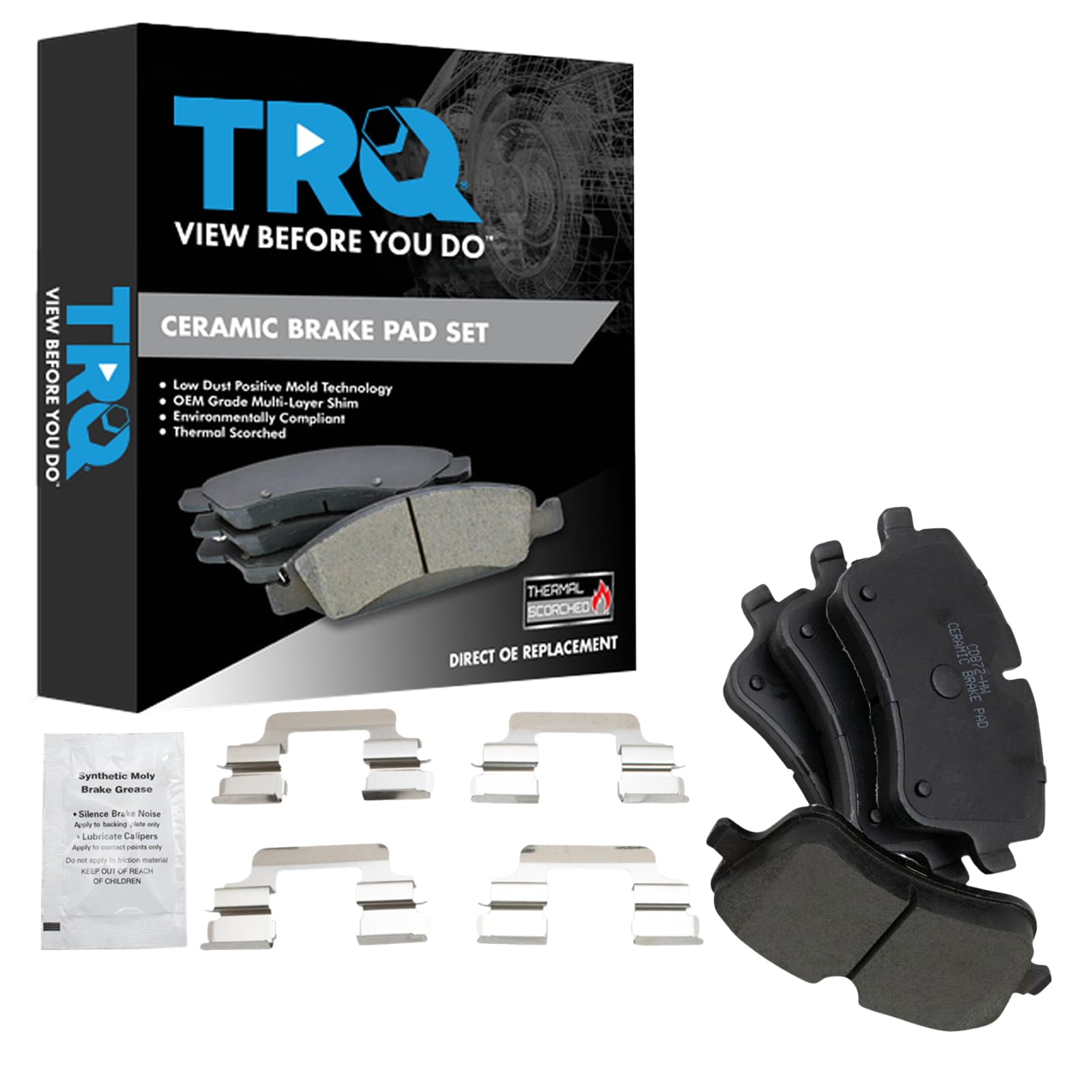 TRQ Front Brake Pads Ceramic Compatible with 2002-2005 Mercedes-Benz C230 2001-2005 C240 2006-2007 C280 C320 C350 2003-2005 CLK3